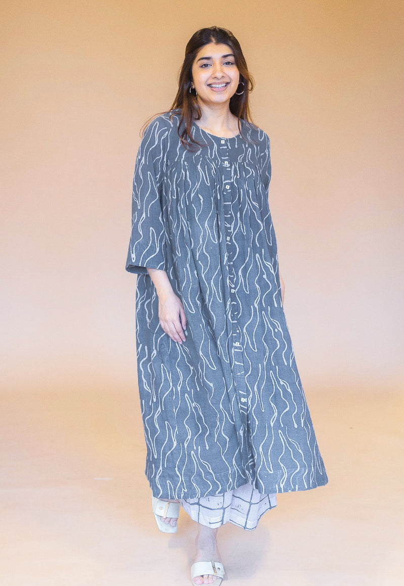 Nimra Blue Batik MulMul A Line Kurta with Slip