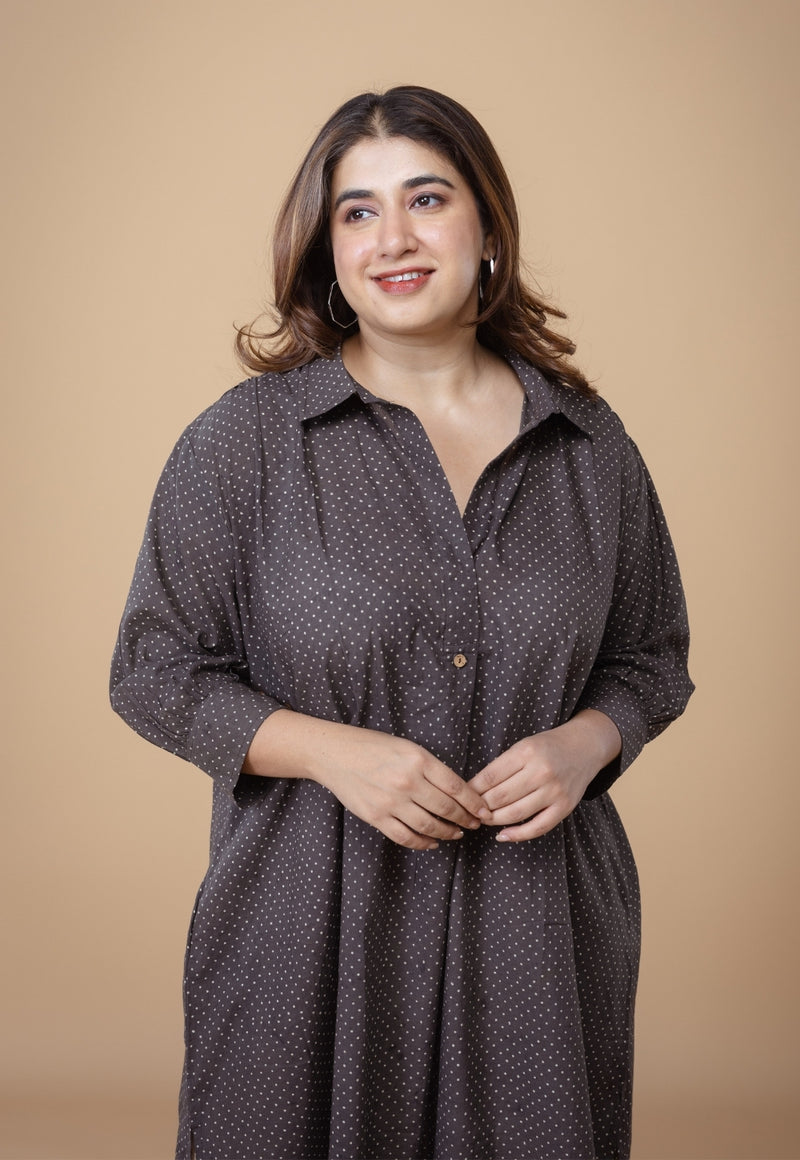 Ridah Brown Ajrakh Cotton A Line Dress