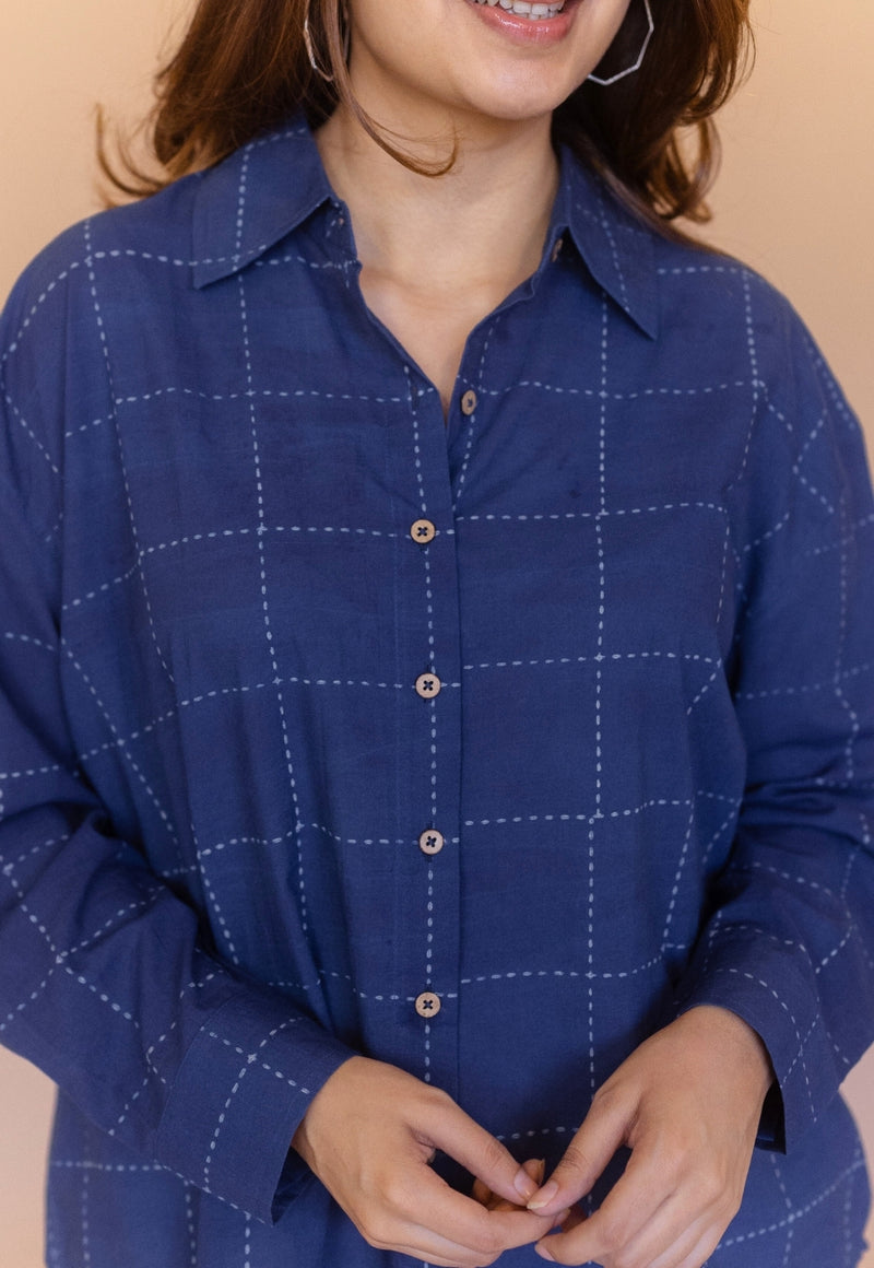 Ruhi Blue Dabu Cotton Anti-Fit Shirt