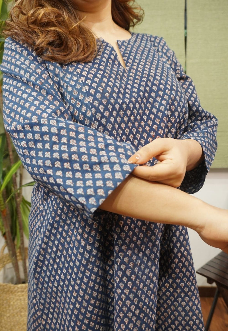 Indigo Fadat Cotton Kali Kurta