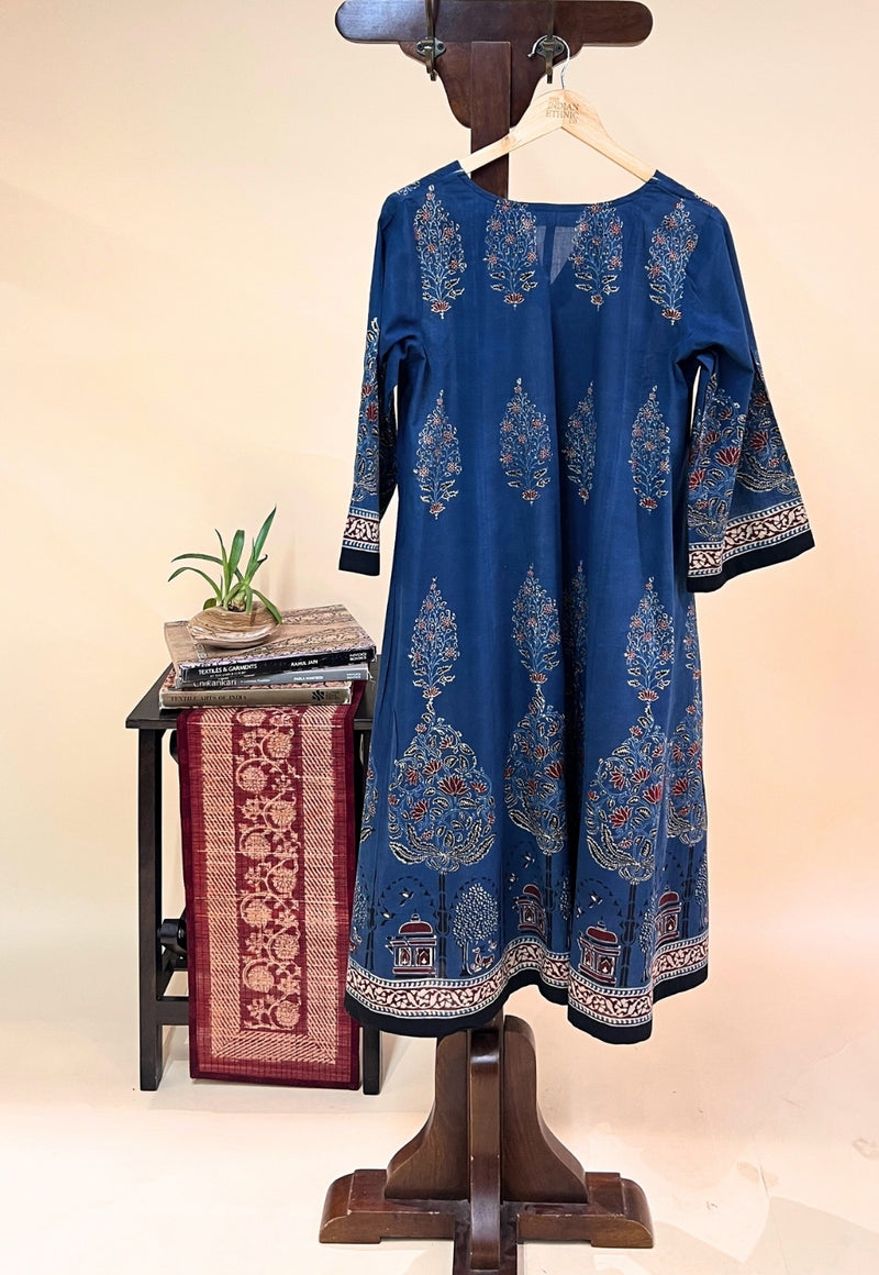 Prisha Blue Ajrakh Cotton Kali Kurta