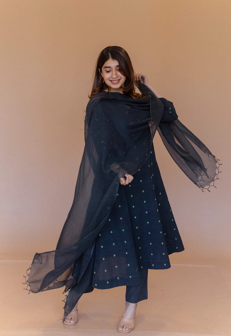 Green Solid Cotton Kota Doria Dupatta