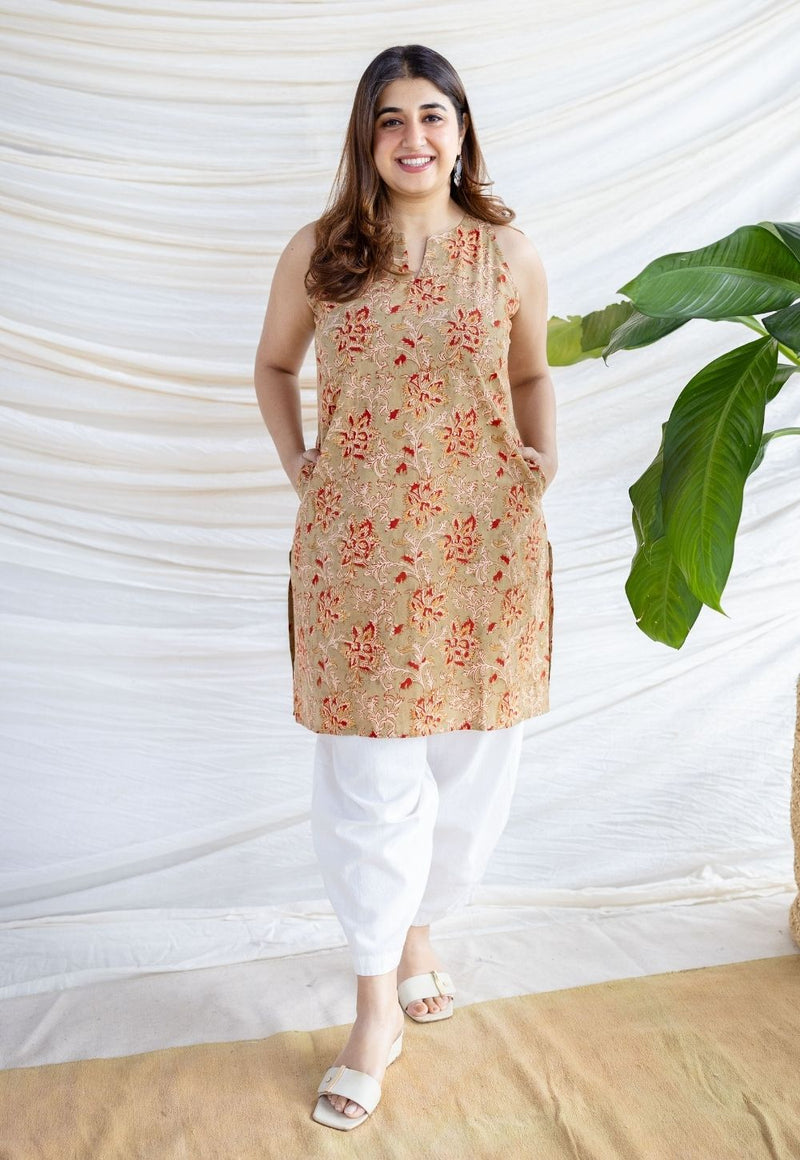 Anaya Green Kalamkari Cotton Straight Kurta