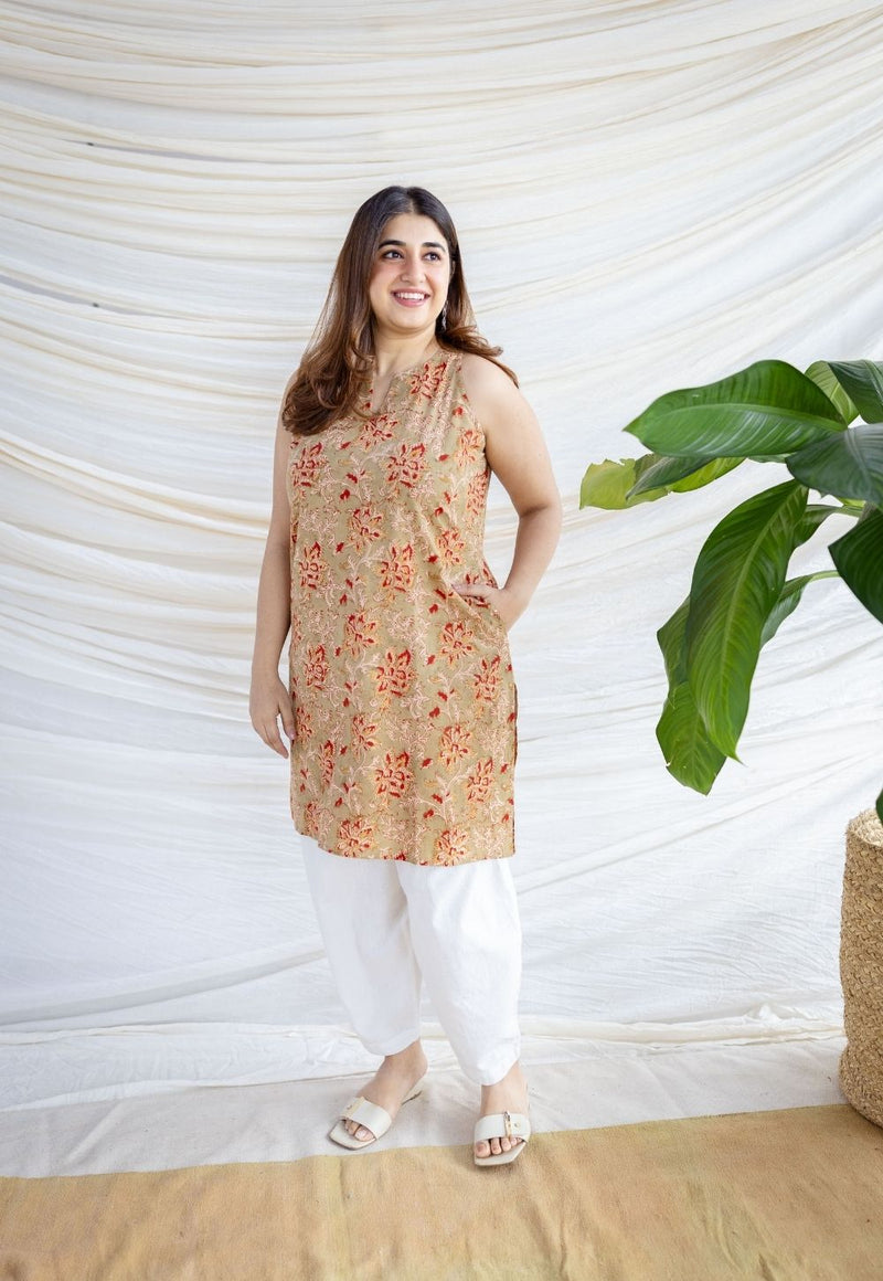 Anaya Green Kalamkari Cotton Straight Kurta