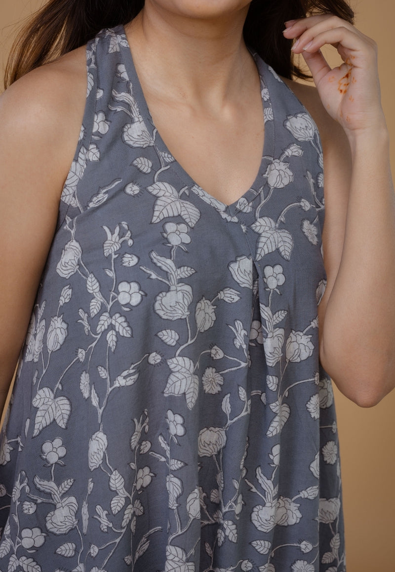 Tashi Grey Dabu Cotton A Line Dress