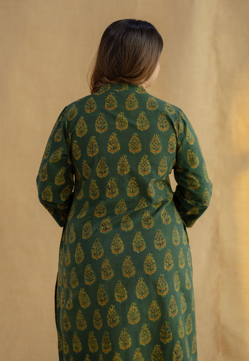 Afira Green Ajrakh Cotton Straight Kurta