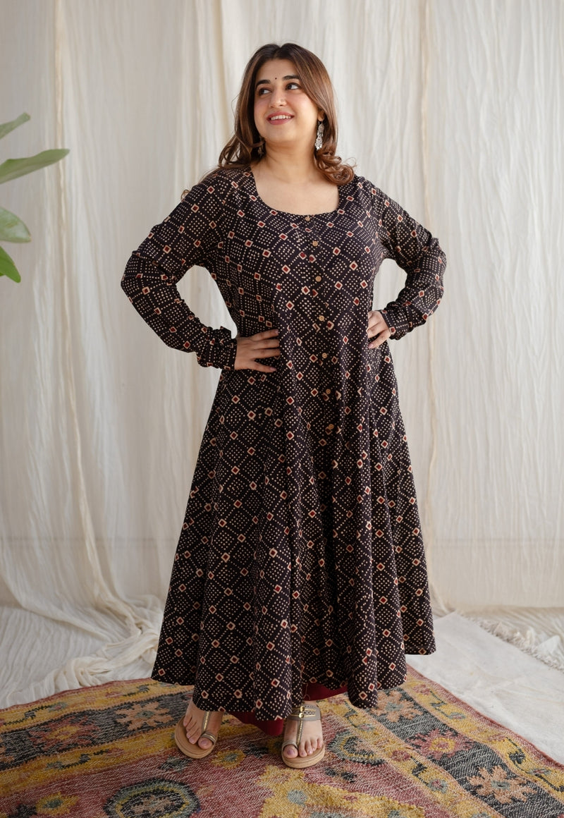 Ezzah Fakira Handblock Print Cotton Kali Kurta