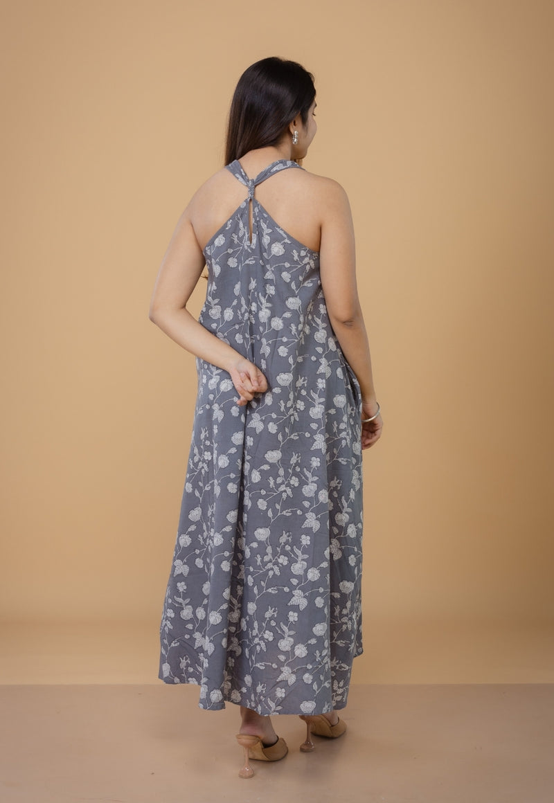 Tashi Grey Dabu Cotton A Line Dress