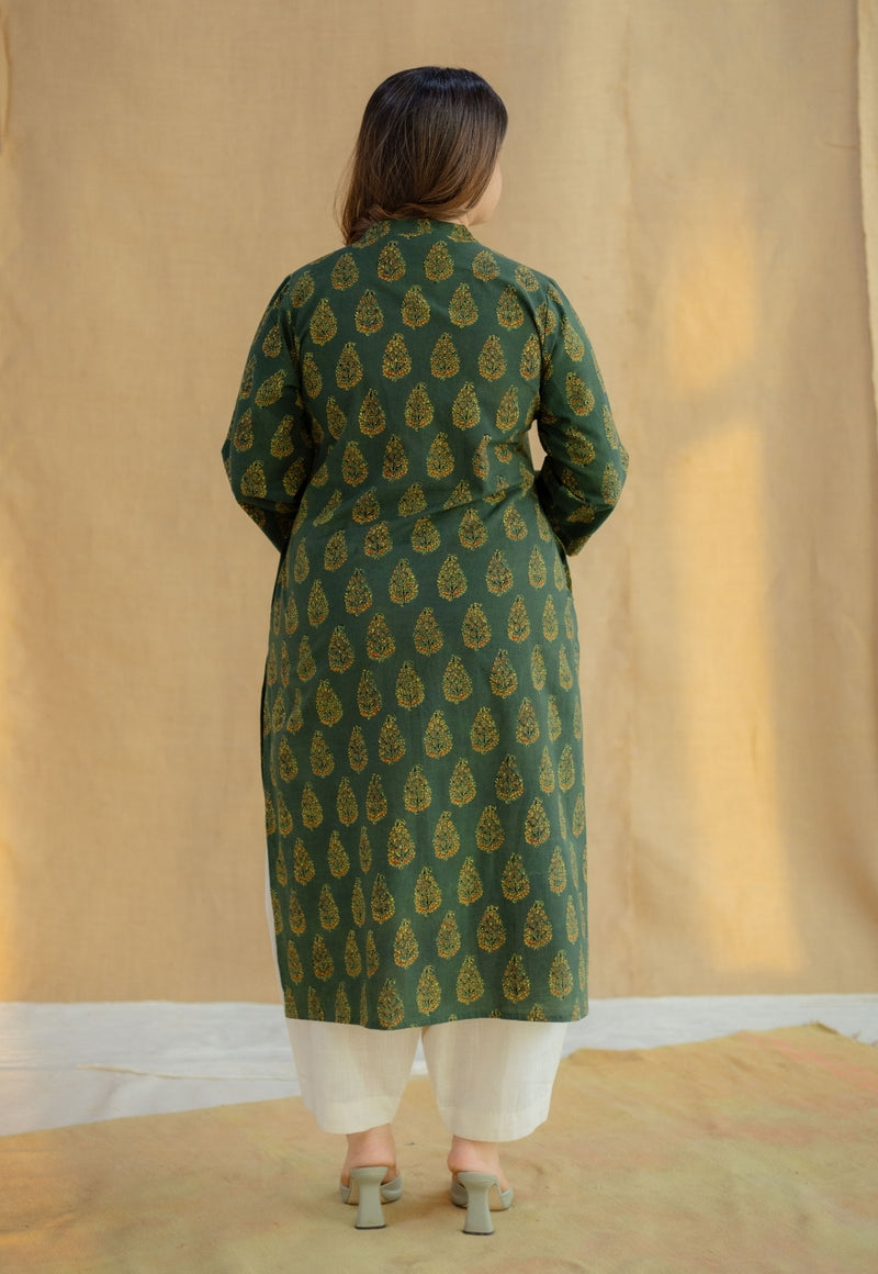 Afira Green Ajrakh Cotton Straight Kurta