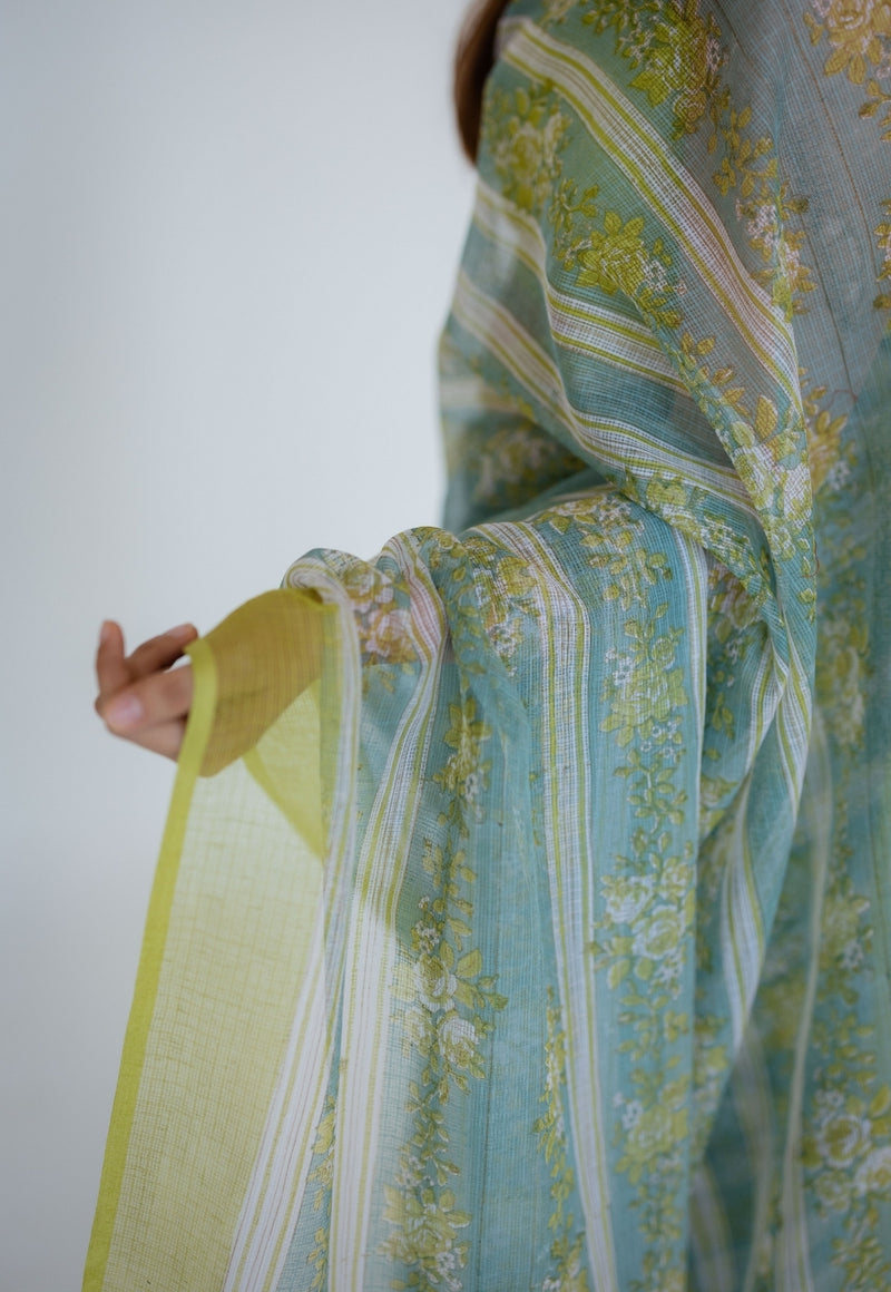 Blue Sanganeri Hand Block Print Cotton Kota Doria Saree