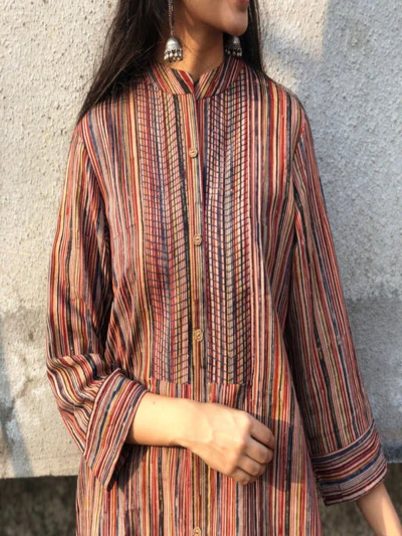 Kalamkari Striped Threaded Cotton Kurta