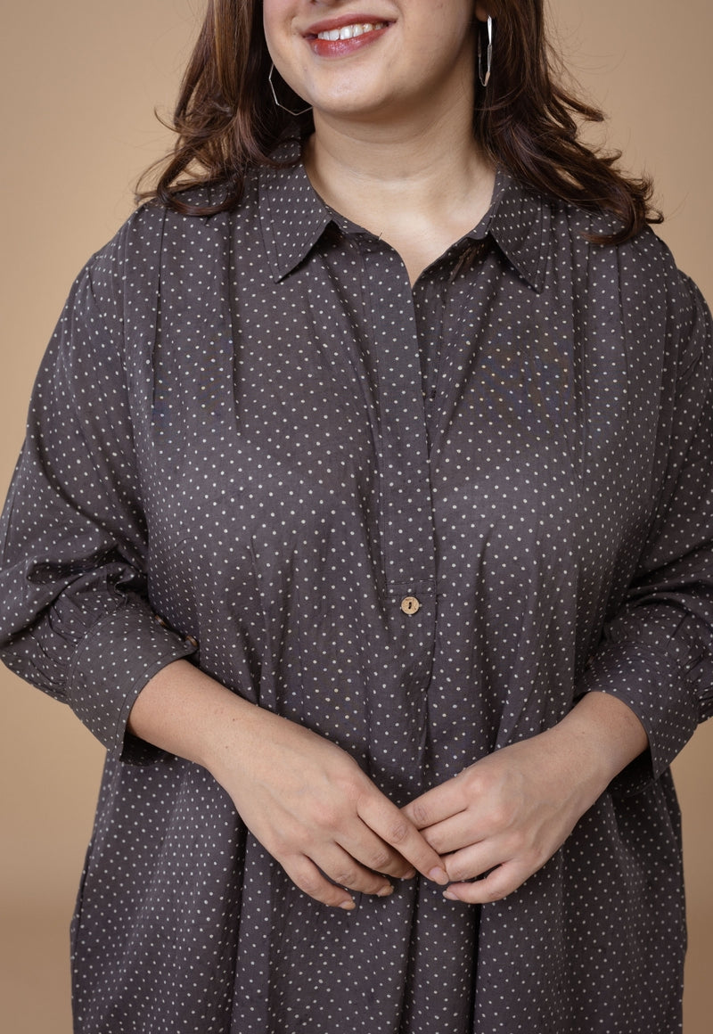 Ridah Brown Ajrakh Cotton A Line Dress