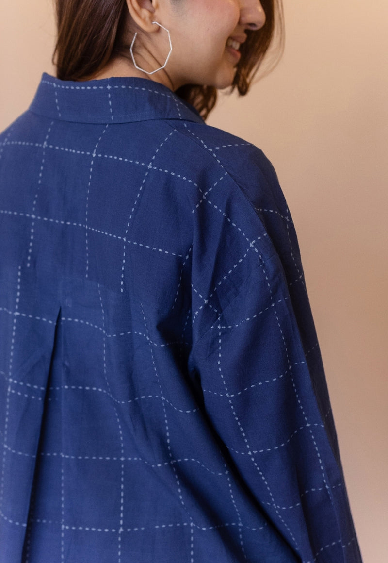 Ruhi Blue Dabu Cotton Anti-Fit Shirt