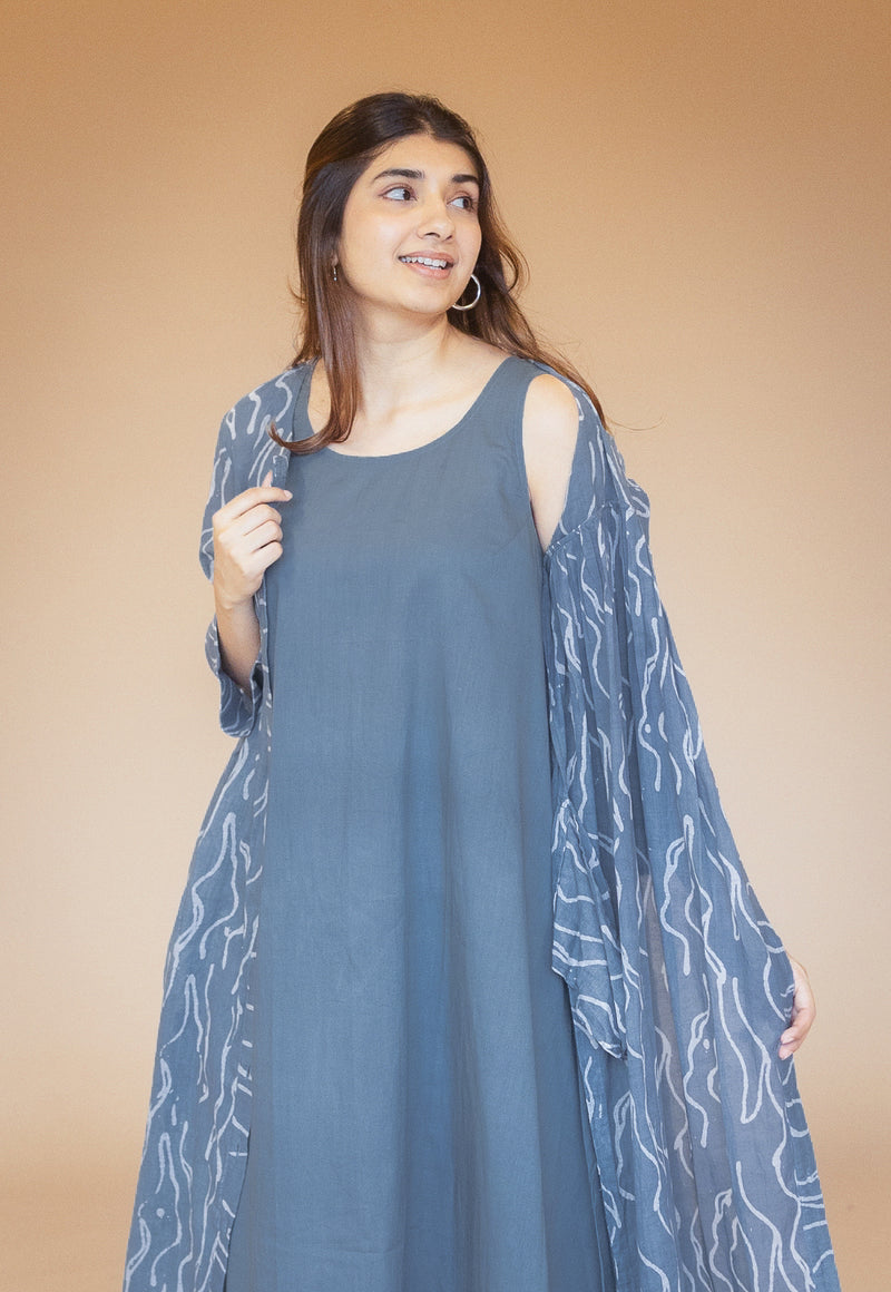 Nimra Blue Batik MulMul A Line Kurta with Slip