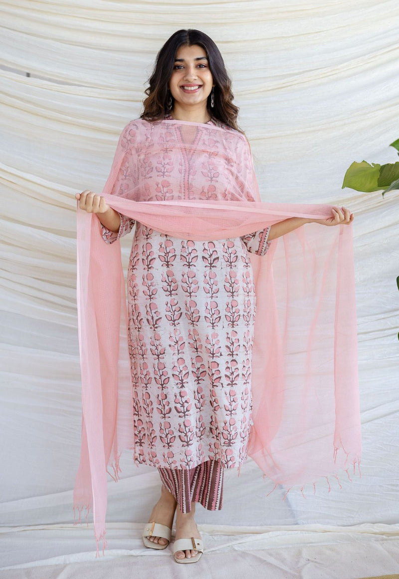 Light Pink Solid Kota Doria Dupatta