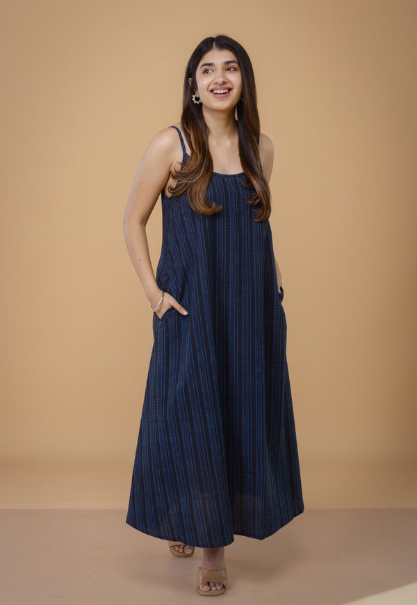 Viaana Blue Ajrakh Cotton A Line Dress