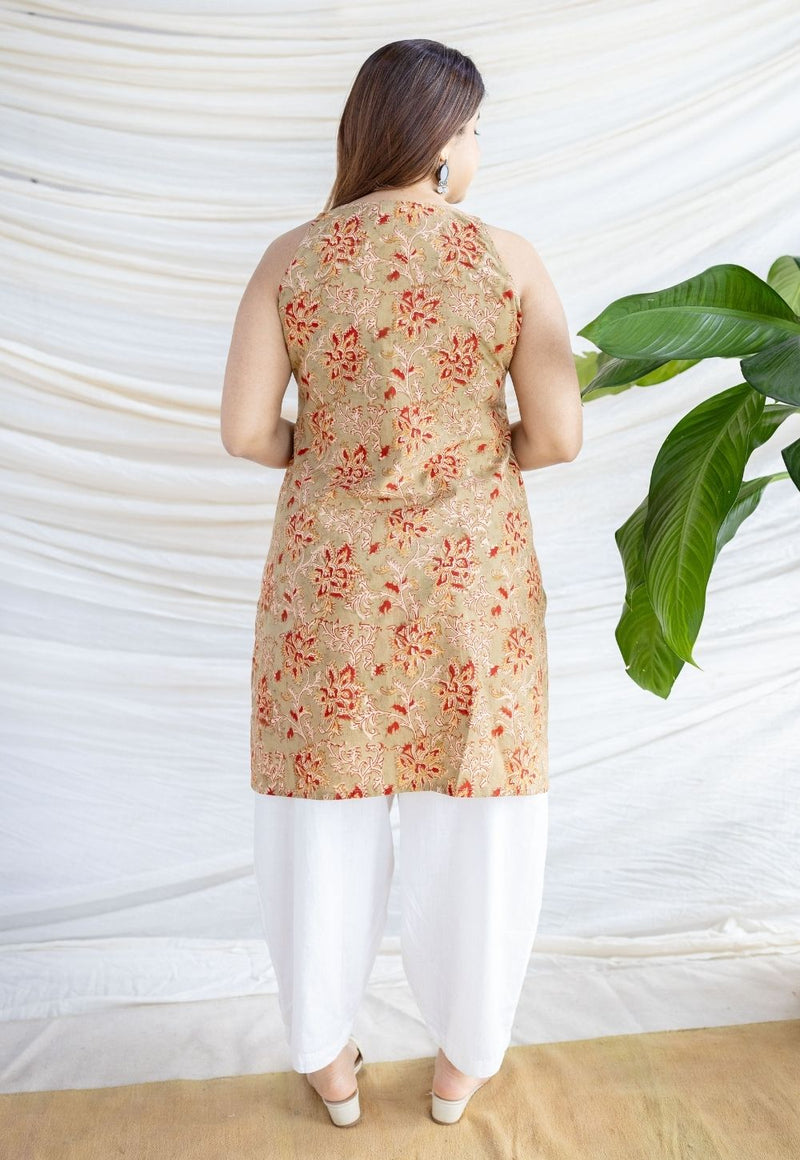 Anaya Green Kalamkari Cotton Straight Kurta