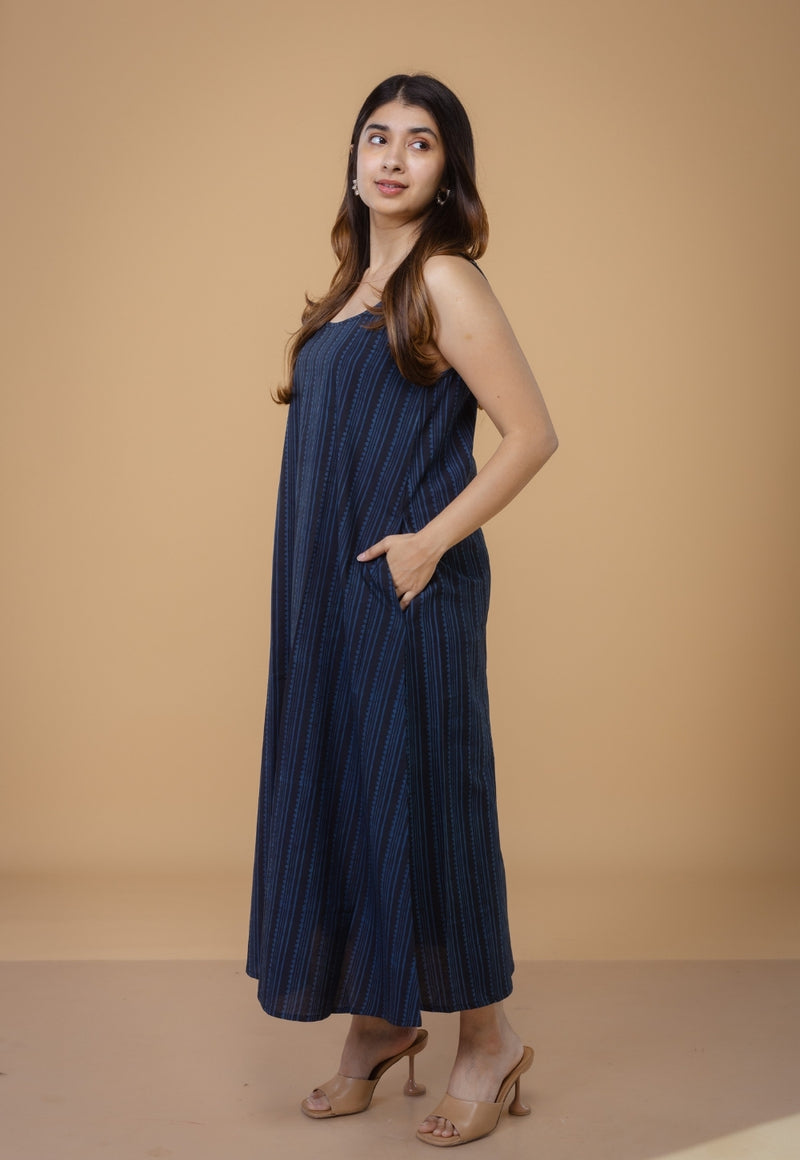 Viaana Blue Ajrakh Cotton A Line Dress