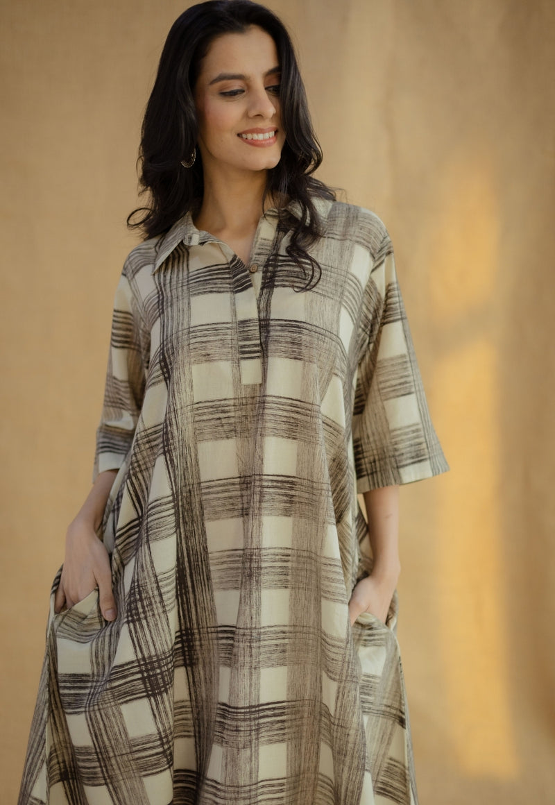 Dua Black Bagru Cotton Loose Dress