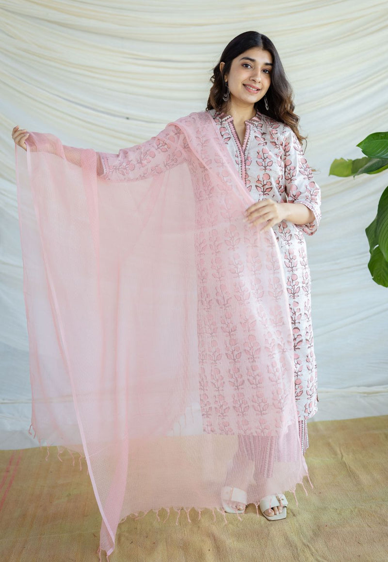 Light Pink Solid Kota Doria Dupatta