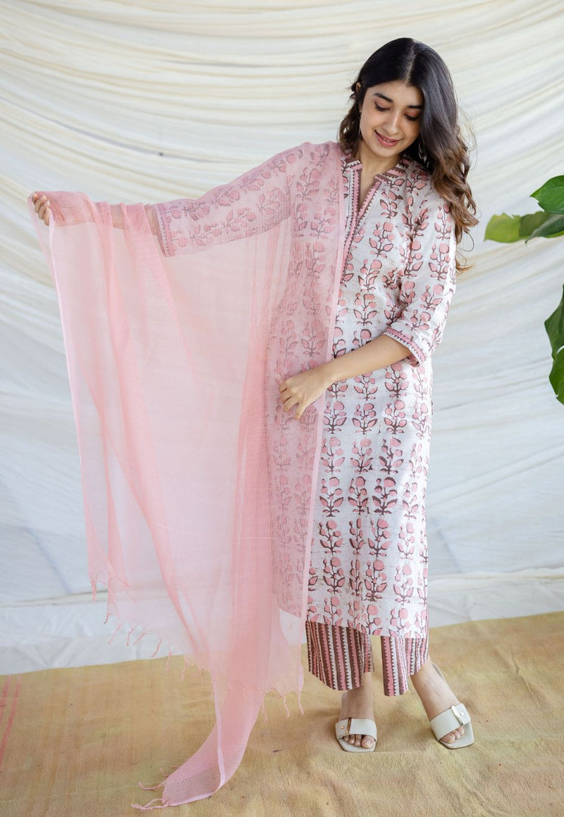 Light Pink Solid Kota Doria Dupatta