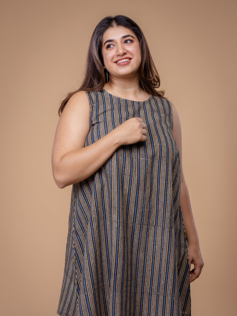 Inam Multi Ajrakh Cotton A Line Dress