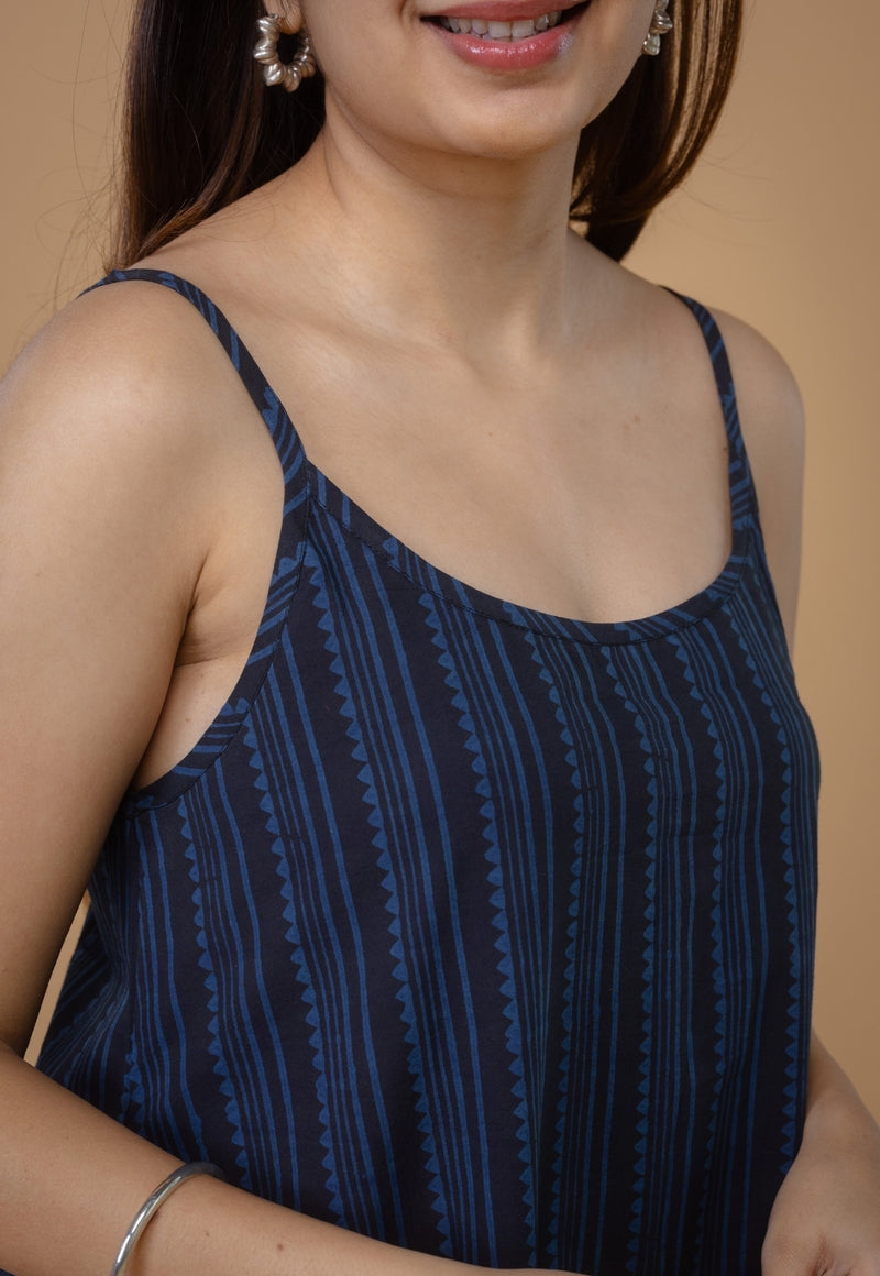 Viaana Blue Ajrakh Cotton A Line Dress