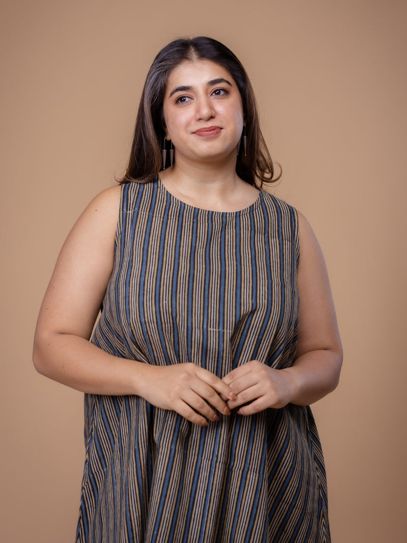 Inam Multi Ajrakh Cotton A Line Dress