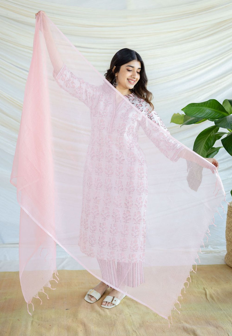 Light Pink Solid Kota Doria Dupatta