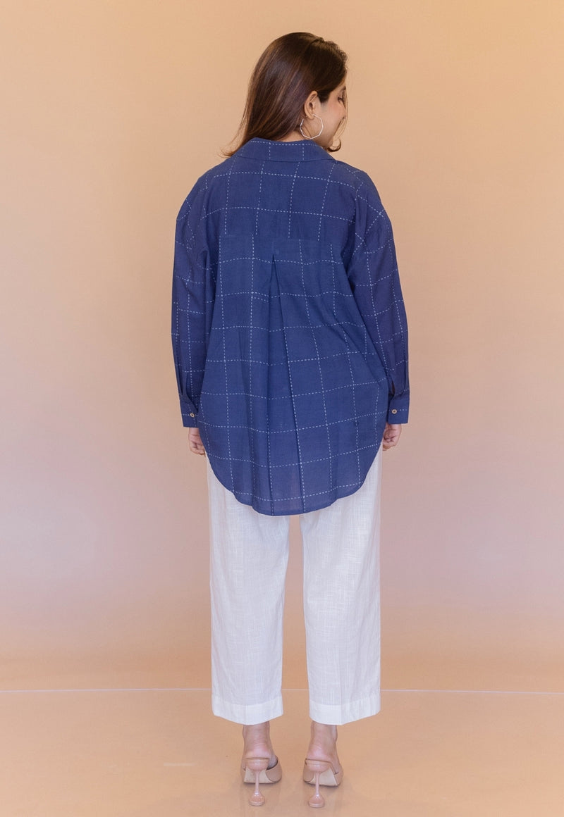 Ruhi Blue Dabu Cotton Anti-Fit Shirt