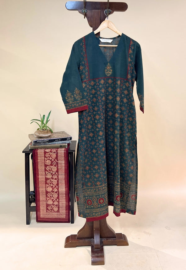 Elisha Green Ajrakh Cotton Straight Kurta