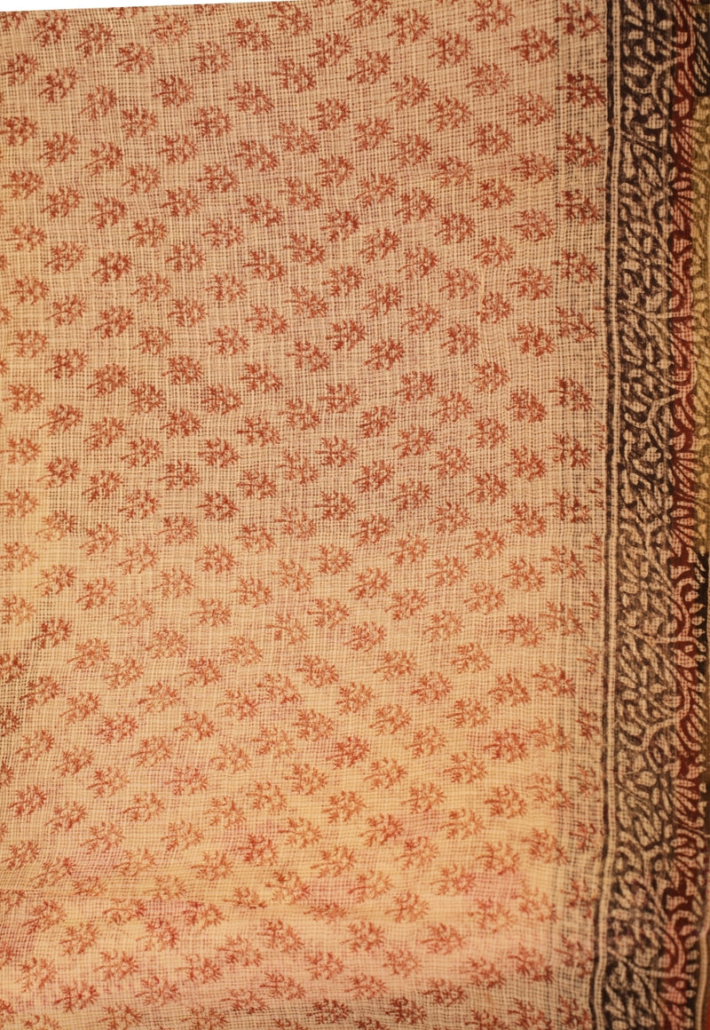 Beige Butti Bagru hand Block Print Kota Doria Saree