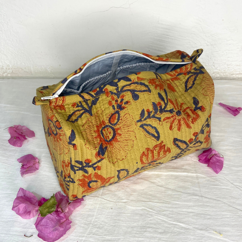 Yellow Quilted Cotton Pouch