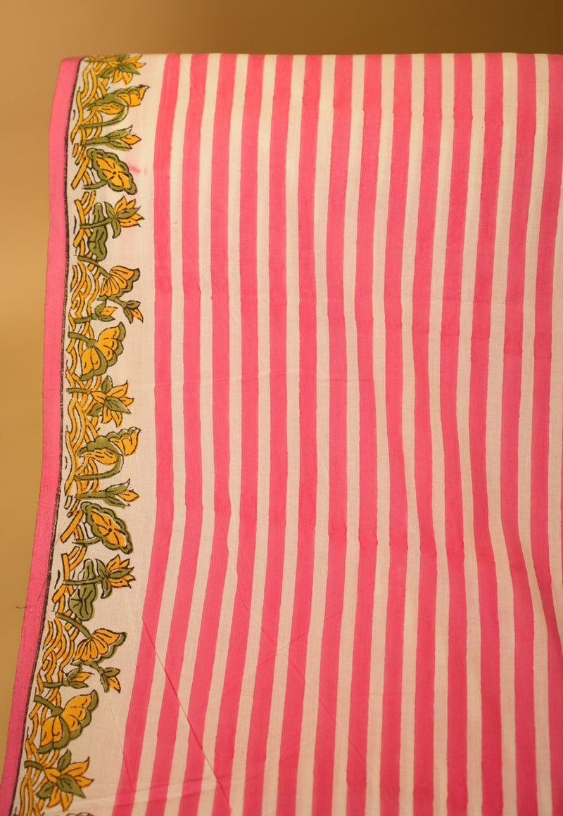 White Butta Sanganeri Hand Block Print Kota Doria Saree