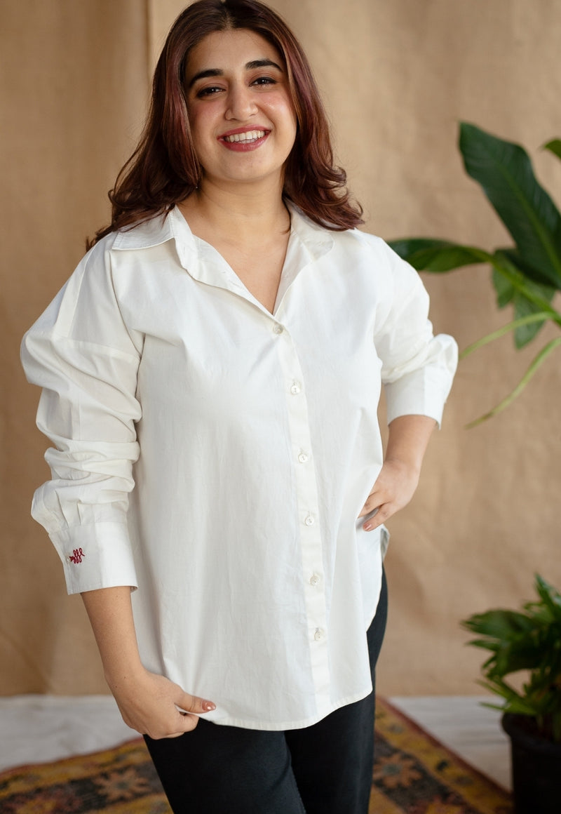 TIECO DyeVerse - White Poplin Cotton Embroidered Shirt