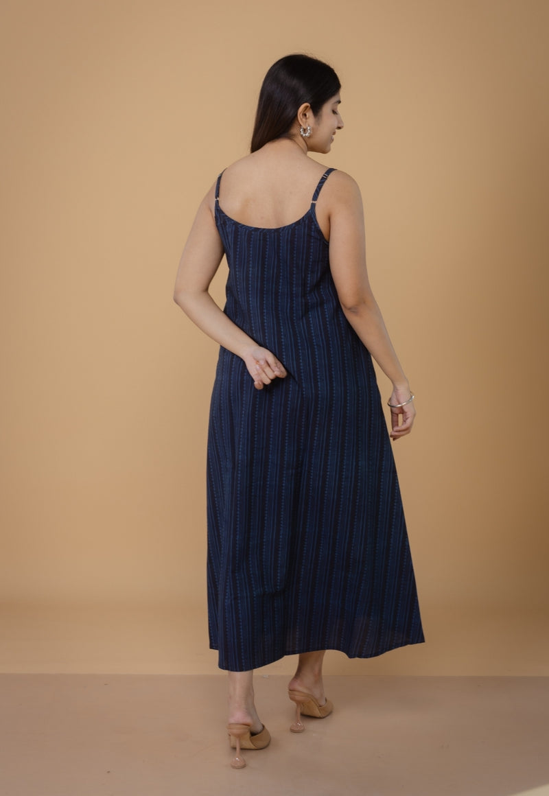 Viaana Blue Ajrakh Cotton A Line Dress