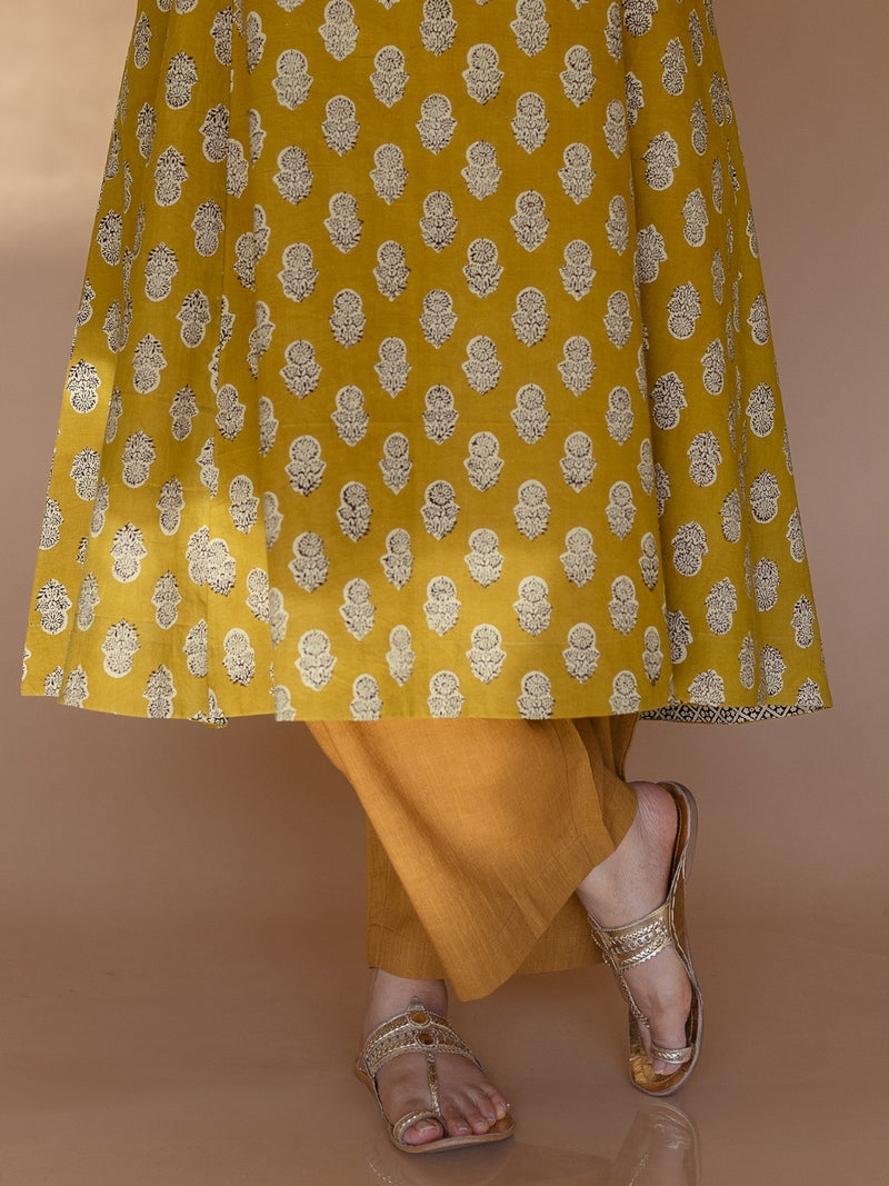 Yashi Yellow Solid Slub Cotton Straight Pant