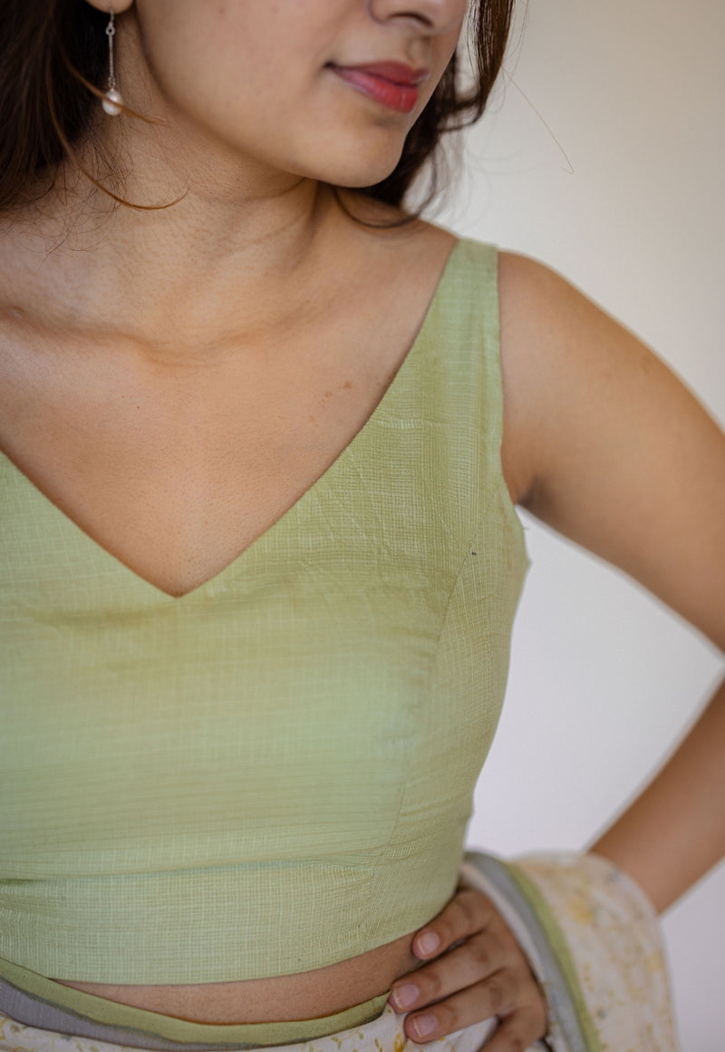 White Sanganeri Hand Block Print Chanderi Silk Saree