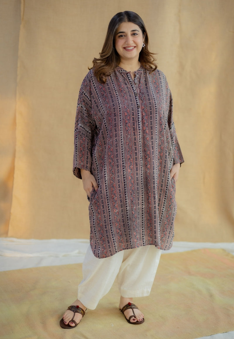 Rima Madder Ajrakh Modal Silk Loose Kurta