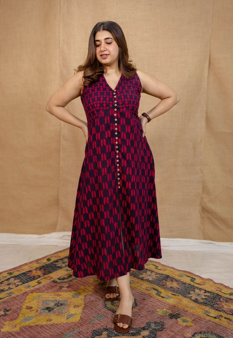 Dania Wine Dabu Cotton A Line Dress