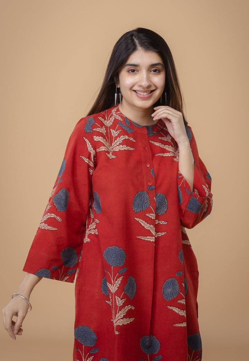 Sofia Red Ajrakh Cotton Straight Co-Ord Set