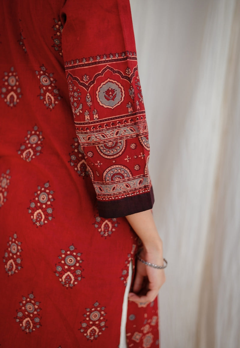 Sarya Ajrakh Cotton Hand Embroidered Kurta
