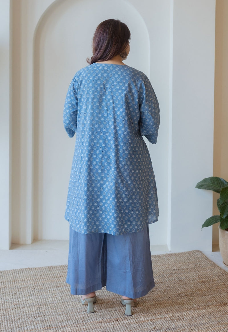 Ishvi Blue Solid Slub Cotton Straight Pant