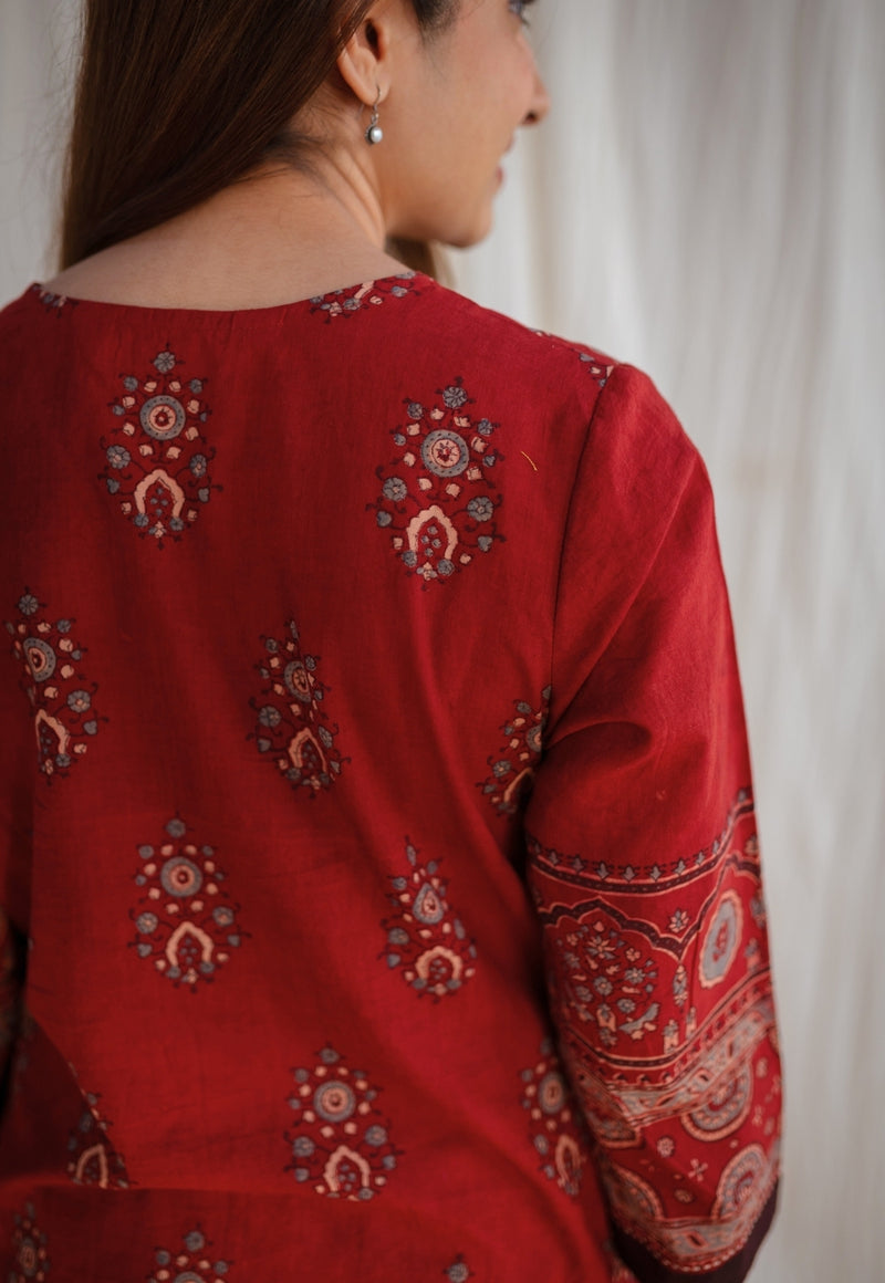 Sarya Ajrakh Cotton Hand Embroidered Kurta