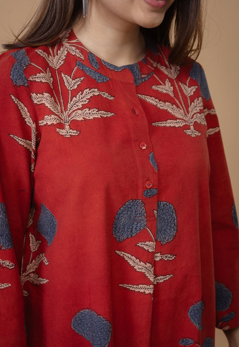 Sofia Red Ajrakh Cotton Straight Co-Ord Set