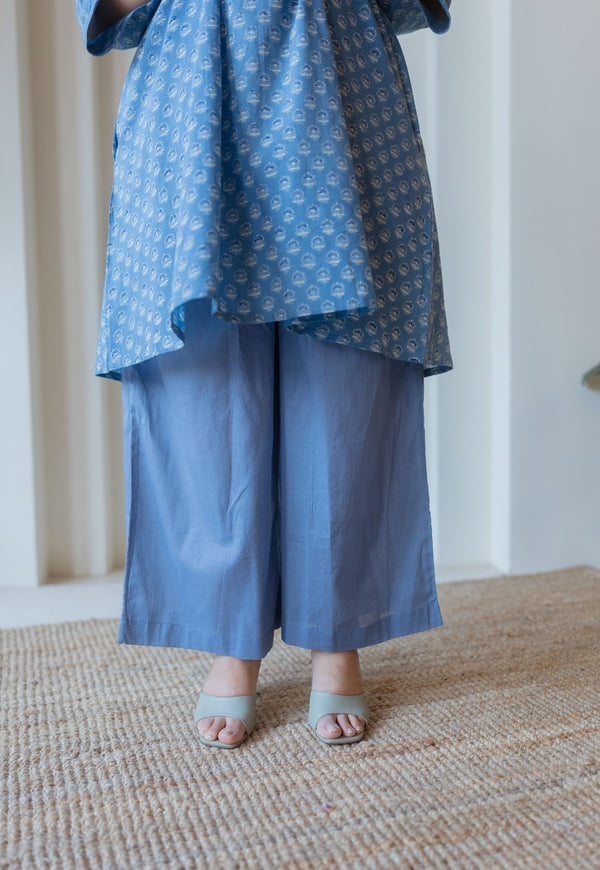 Ishvi Blue Solid Slub Cotton Straight Pant