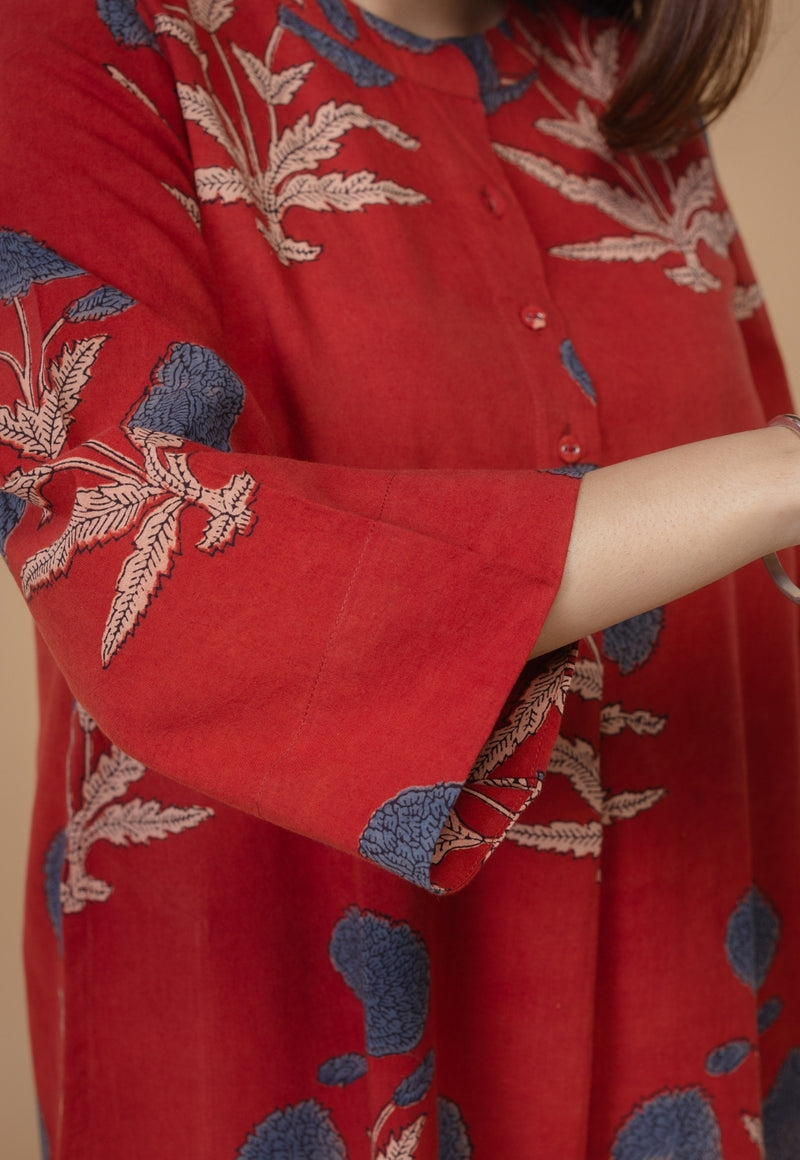 Sofia Red Ajrakh Cotton Straight Co-Ord Set