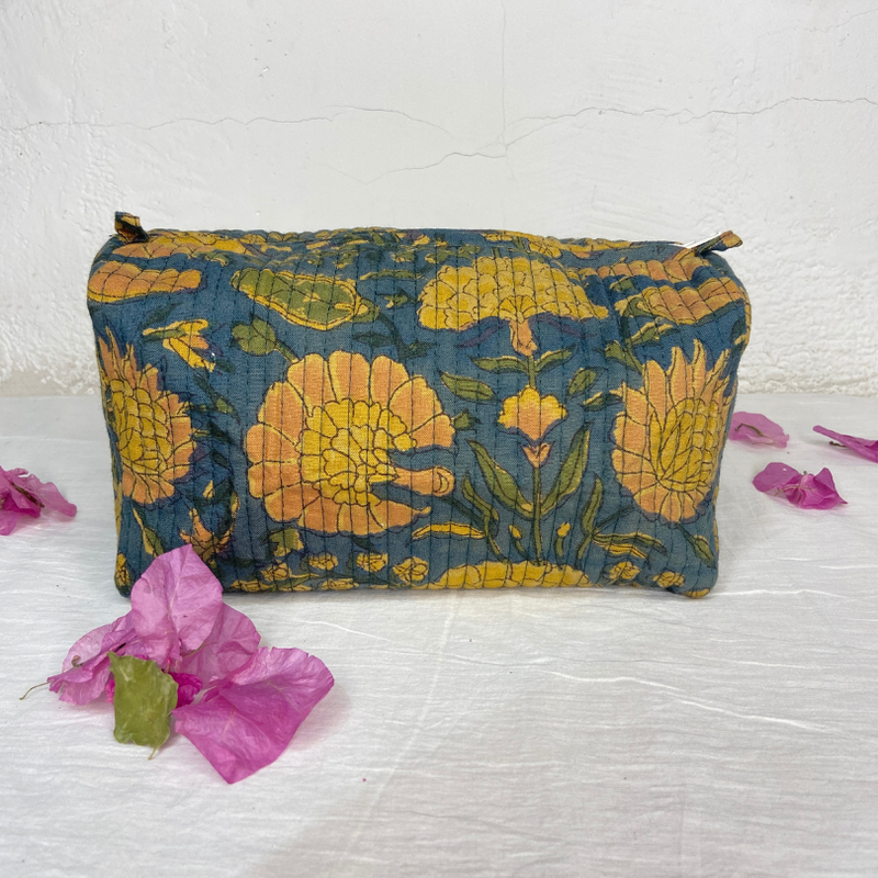 Blue Quilted Cotton Pouch