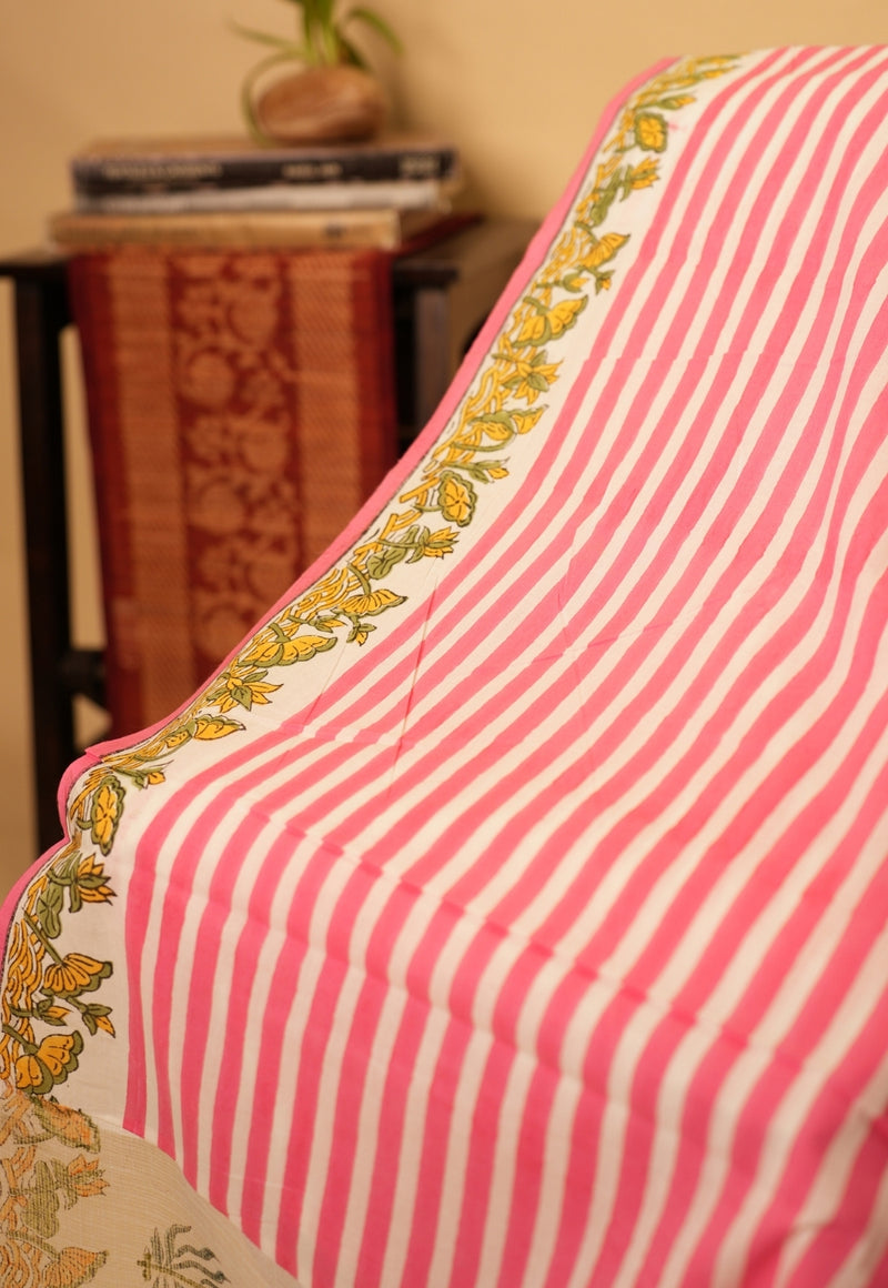 White Butta Sanganeri Hand Block Print Kota Doria Saree