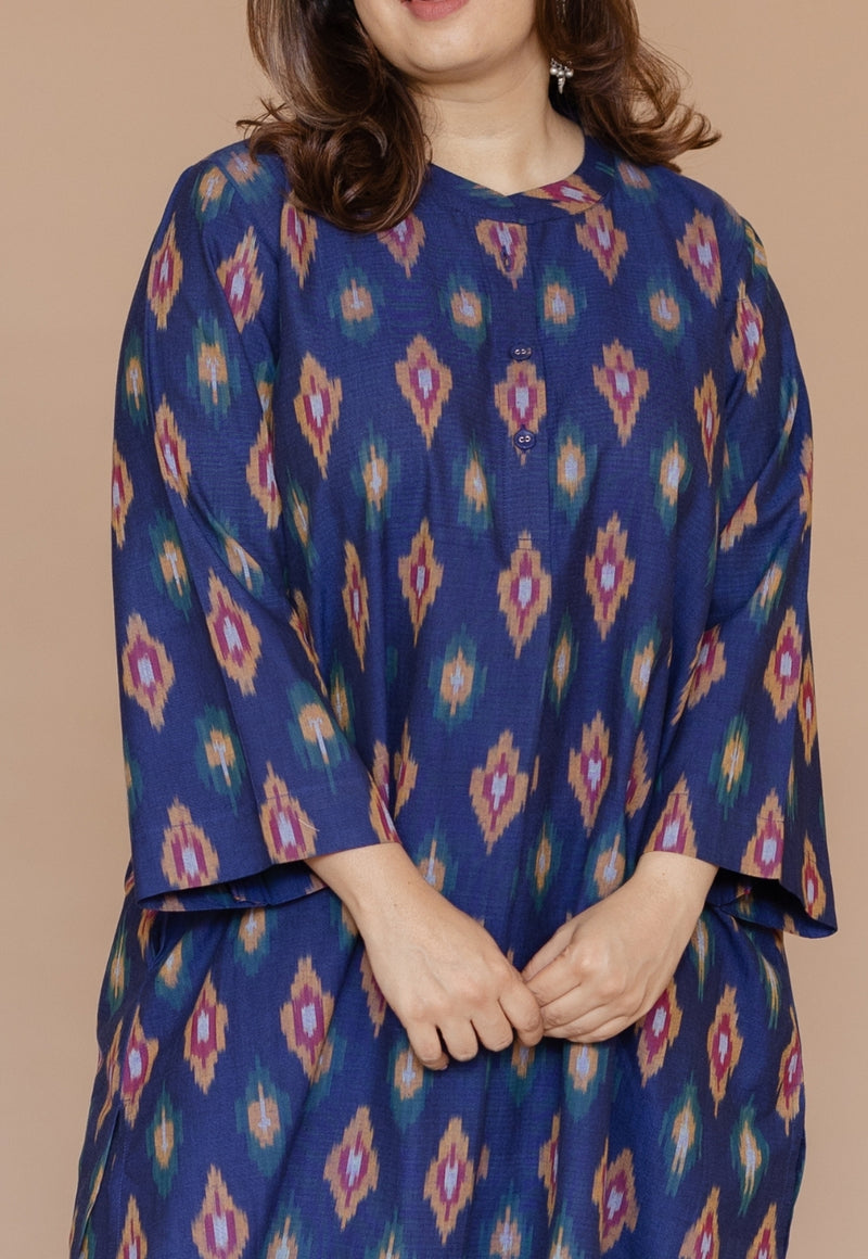 Ayaat Blue Handloom Ikkat Cotton Straight Kurta